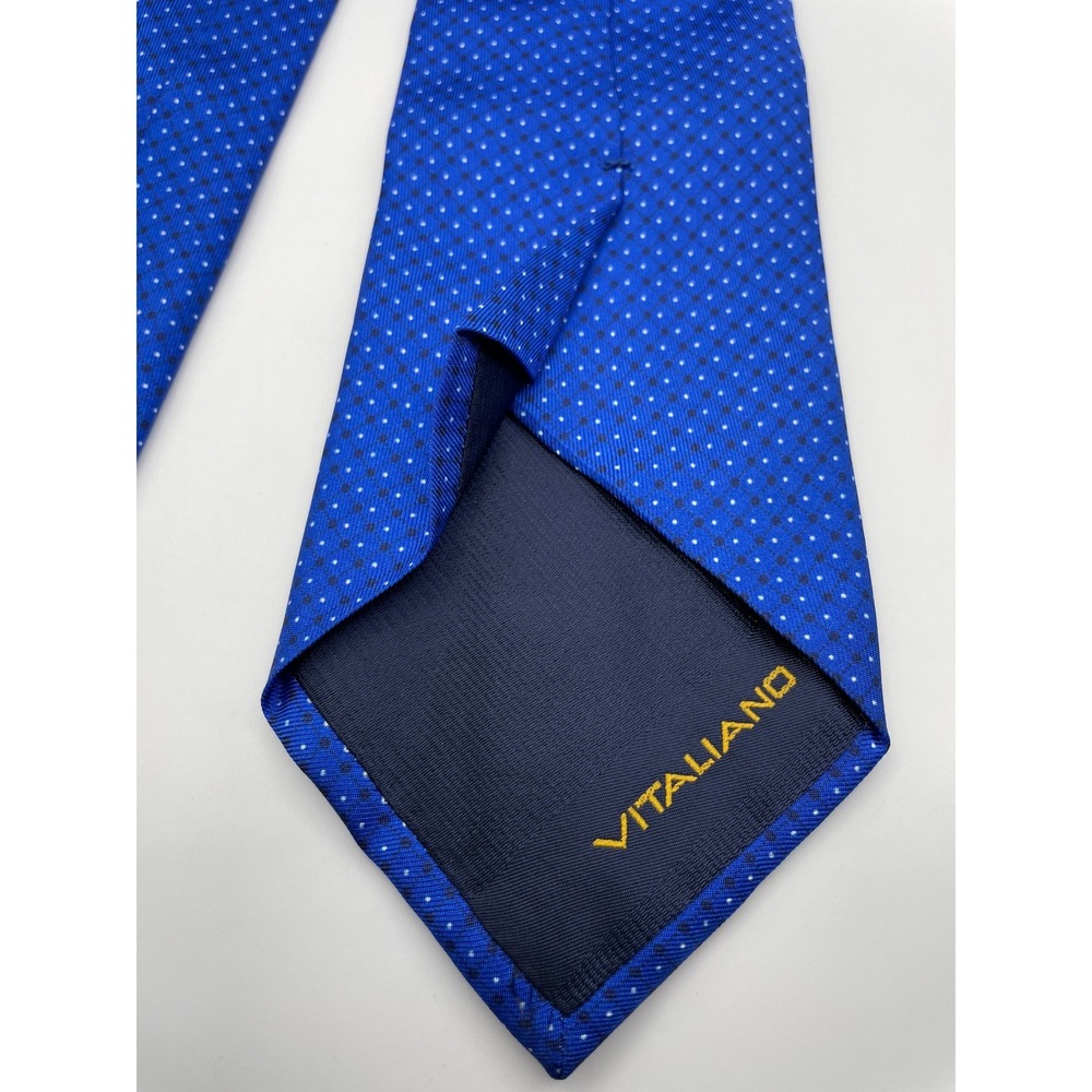 Vitaliano Italy Royal Blue Geometric Micro Dot Silk Handmade Necktie 3.5" Width